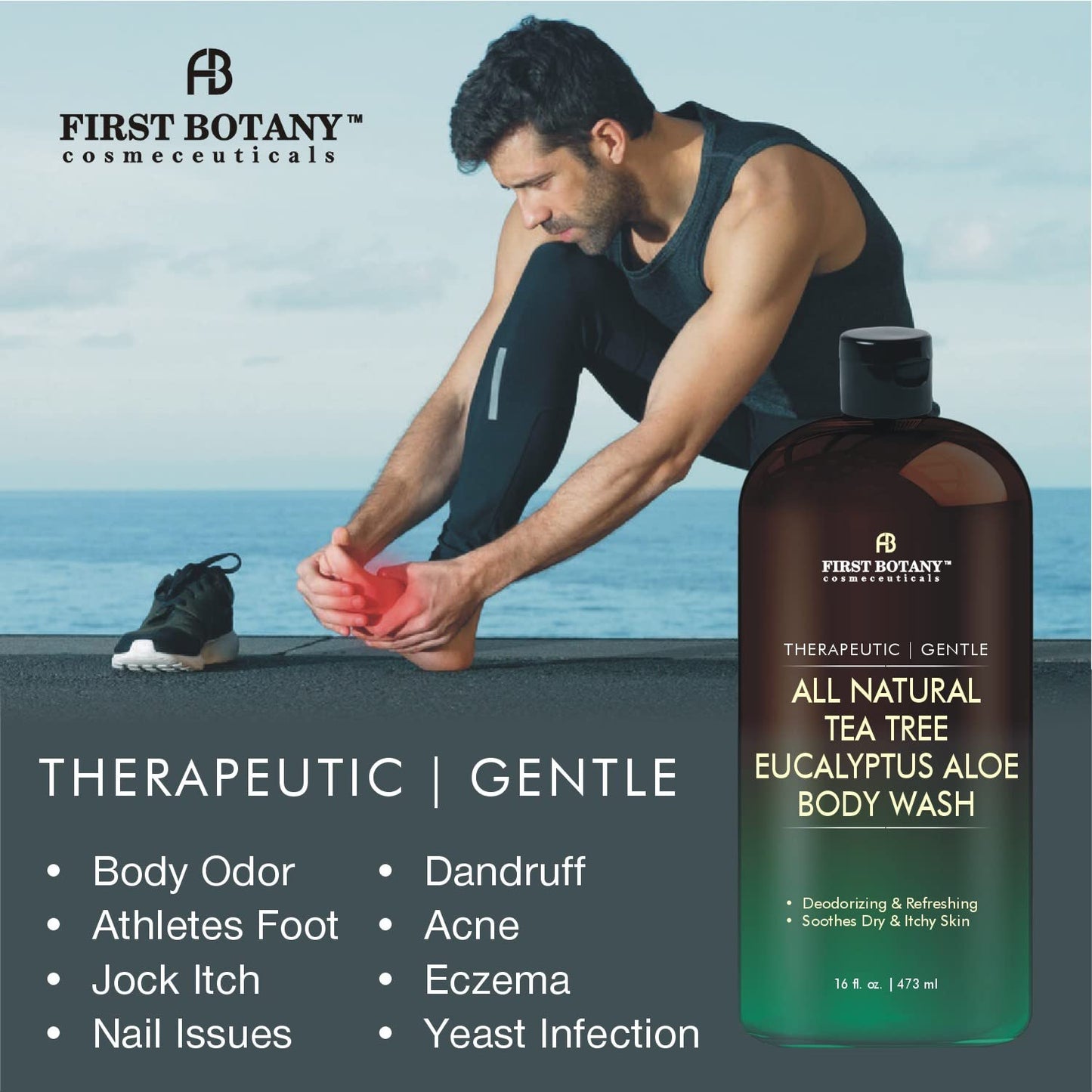 First Botany, ALL Natural Body Wash - Fights Body Odor, Athlete's Foot, Jock Itch, Nail Issues, Dandruff, Acne, Eczema, Shower Gel for Women & Men Beauty & Personal Care First Botany