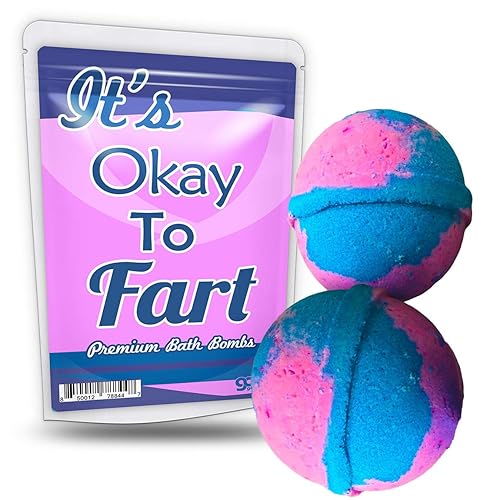 It's Okay to Fart Bath Bombs - XL Pink and Blue Fizzers for Girls - Handcrafted, Made in America, Cotton Candy Scent, 2 Count