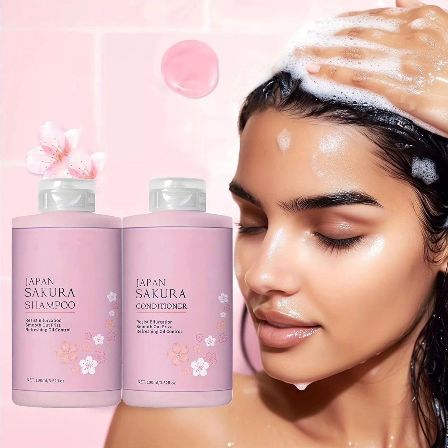 Cherry Blossoms Shampoo & Conditioner Set, Travel Size Hair Care Set, Long-Lasting Fragrance, Intense Hydration, Damage Repair, Frizz Control, Scalp