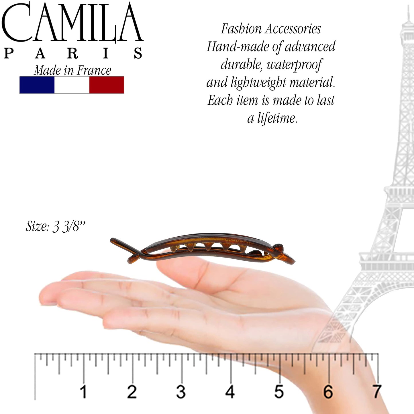 Camila Paris CP2316 French Hair Barrette Clip, Flexible Ponytail Holder No Metal Parts, Strong Hold Grip Hair Clips for Women, No Slip and Durable