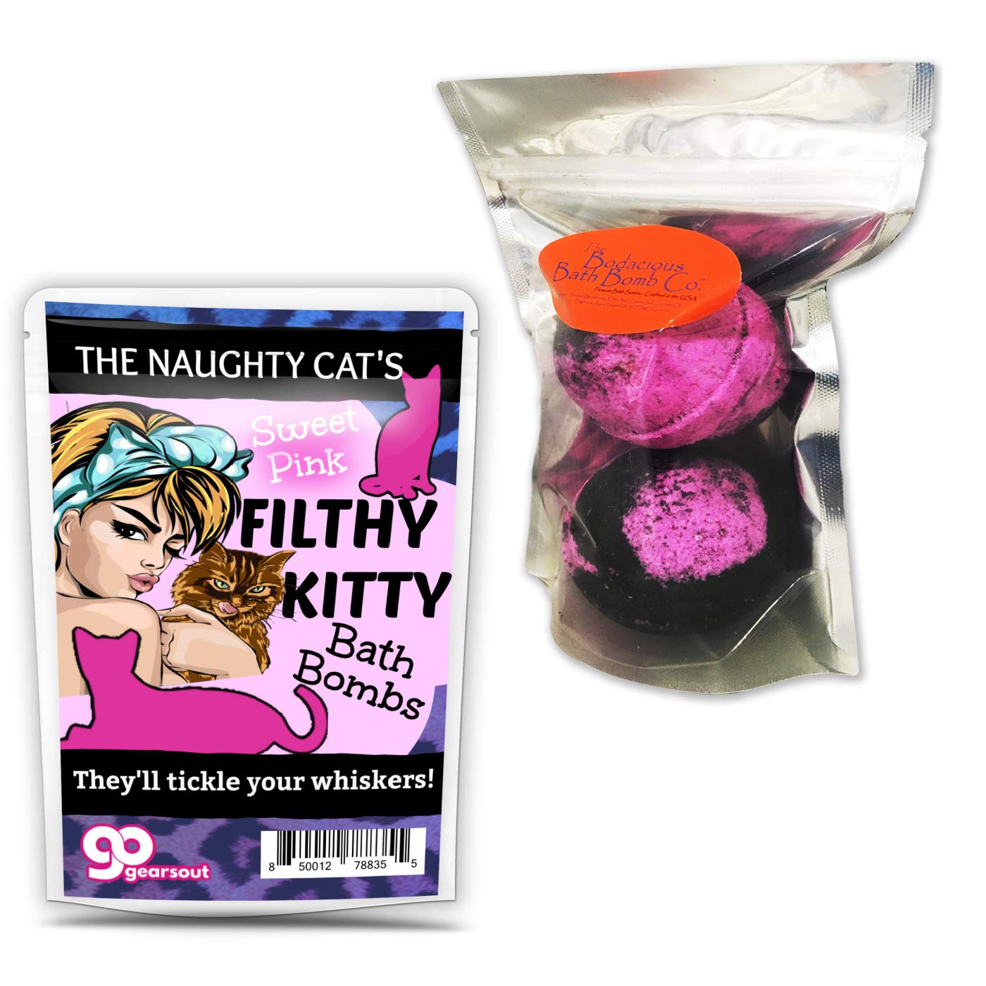 Filthy Kitty Bath Bombs - XL Bright Pink and Black Fizzers for Cat Lovers - Handcrafted, Made in America, 2 Count