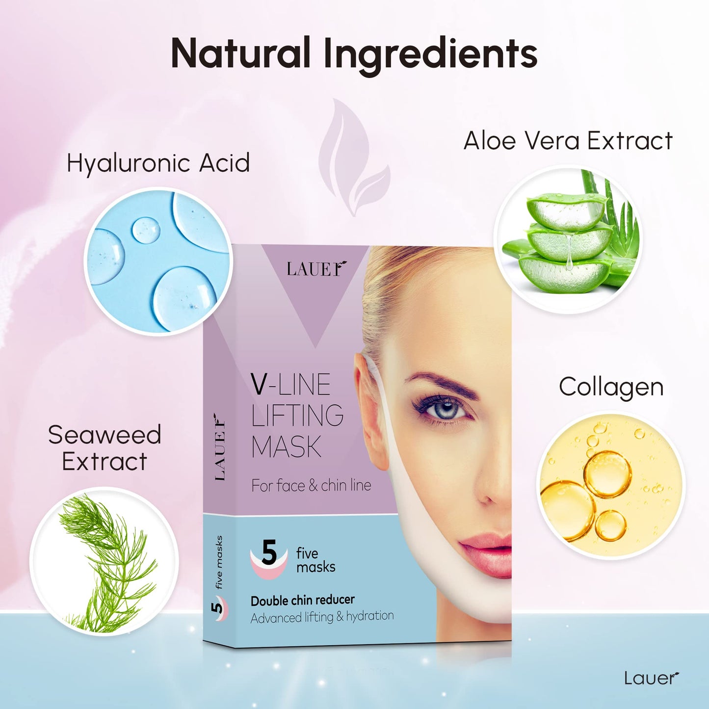 V Shaped Contouring Face Mask Line Shaping Lifting Belt Neck Reduction Jawline Lift Tape Enhancer Firming Chin Up Collagen Hyaluronic Acid Aloe Vera Beauty and Personal Care LAUER COSMETIC