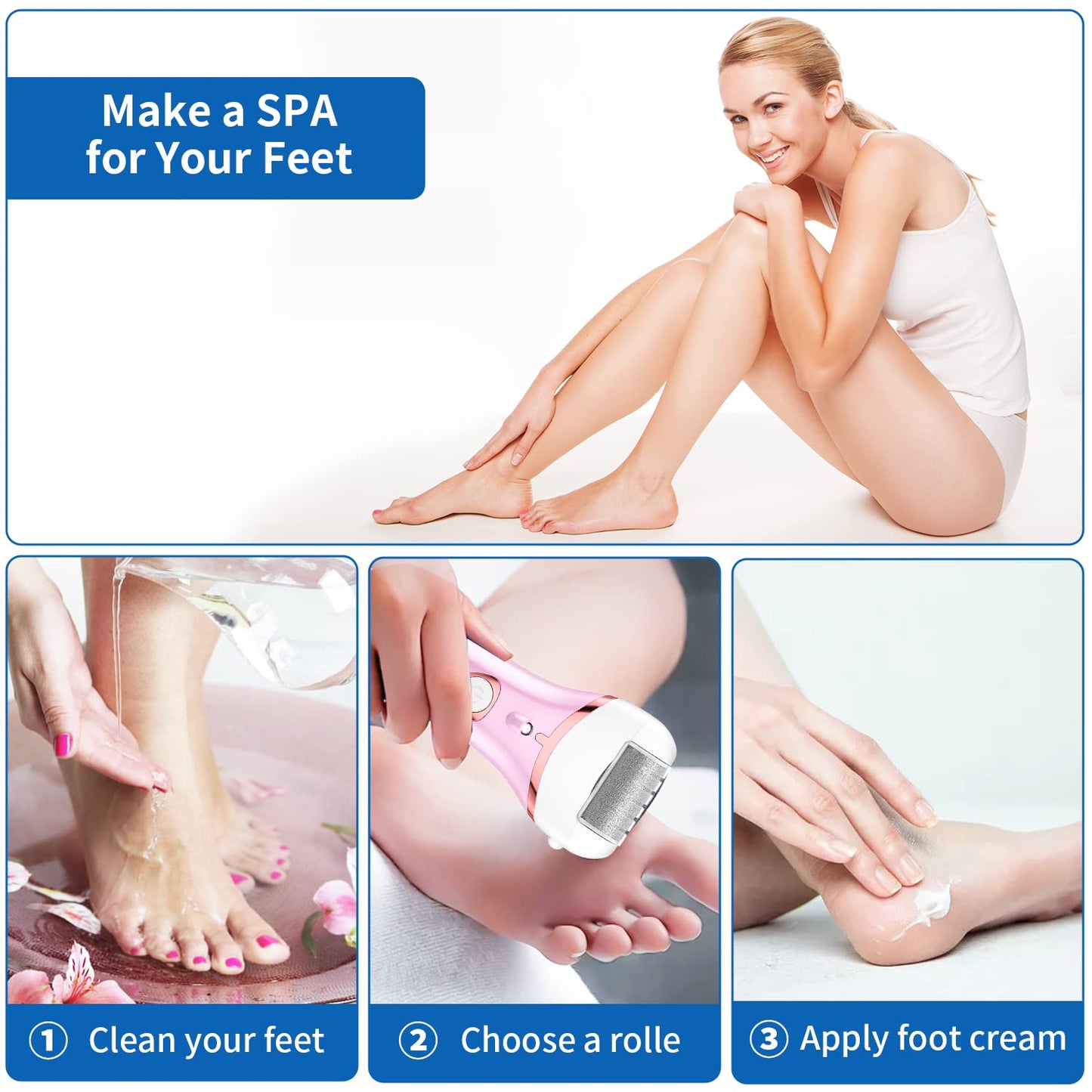 Electric Foot Callus Remover, Rechargeable Portable Electronic Foot File Pedicure Kits, Waterproof Foot Scrubber File, Professional Pedicure Tools