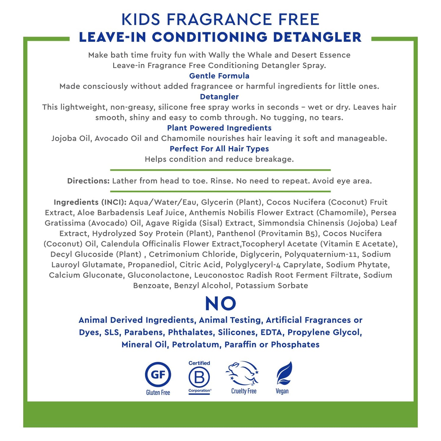 Desert Essence Kids Conditioning Detangler Spray 8.0 fl oz - Vegan, Gluten-Free. Cruelty-Free - Leaves hair smooth, shiny and easy to comb through