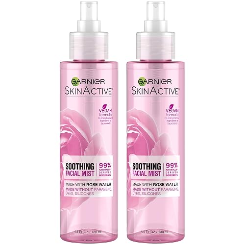 Garnier Facial Mist Spray with Rose Water, 4.4 Fl Oz (130mL), 2 Count (Packaging May Vary)