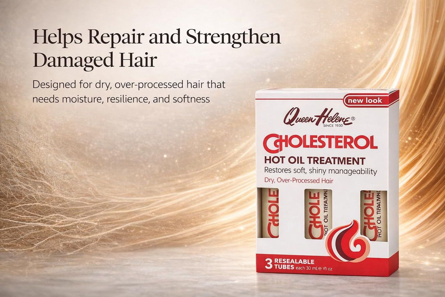 Queen Helene Cholesterol Hot Oil Treatment - Restores Healthy, Resilient Strength for Dry, Brittle Hair - Three 1oz Resealable Tubes - Pack of 3