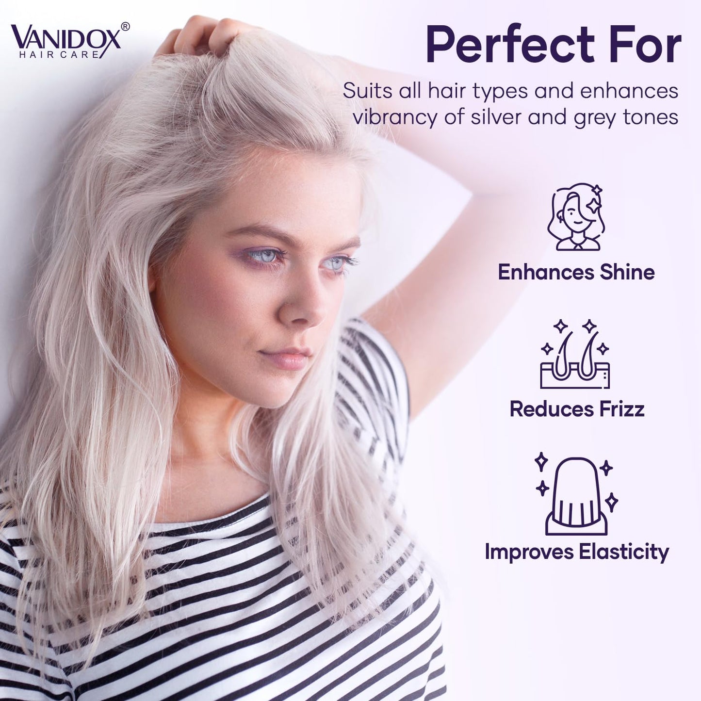 VANIDOX Sulfate Free Brass Toning Purple Shampoo and Conditioner Set for Grey and Silver Hair, Moisturizing & Color-Safe, Enhances Shine & Brightness