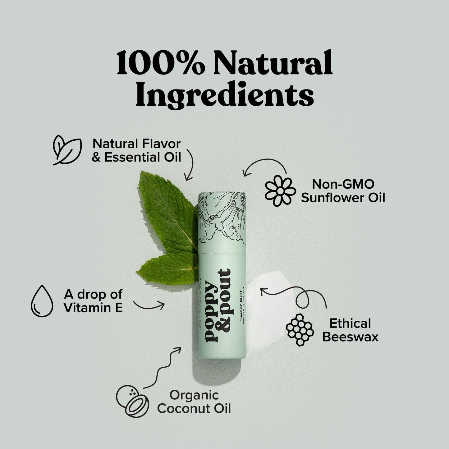 Poppy & Pout Sweet Mint A Jumbo Lip Balm | All Natural Lip Balms & Moisturizers | Hydrates with Beeswax, Vitamin E, Organic Coconut Oil | Cruelty-Free