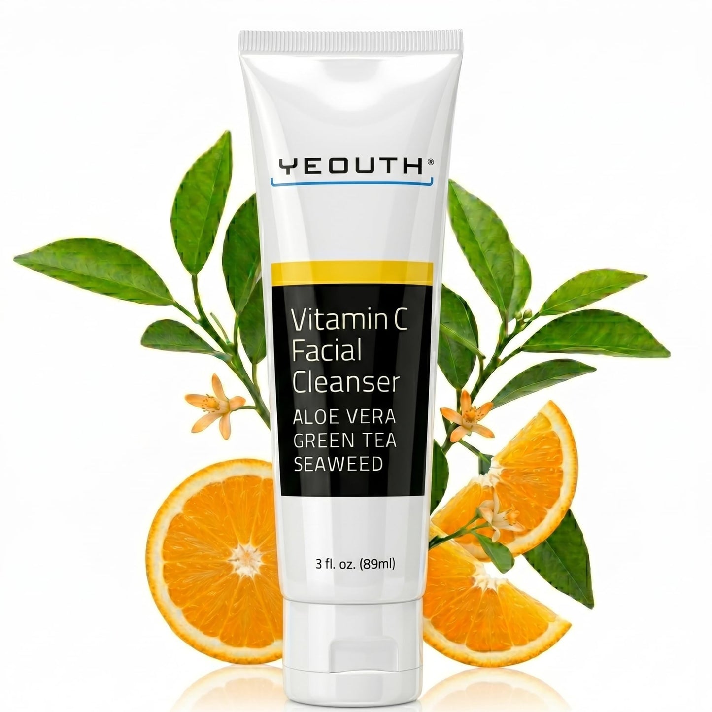 YEOUTH Vitamin C Face Wash with Aloe Vera and Seaweed, Hydrating Face Wash Makeup Remover, Targets the Appearance of Uneven Skin Tone and Dull Skin, 3