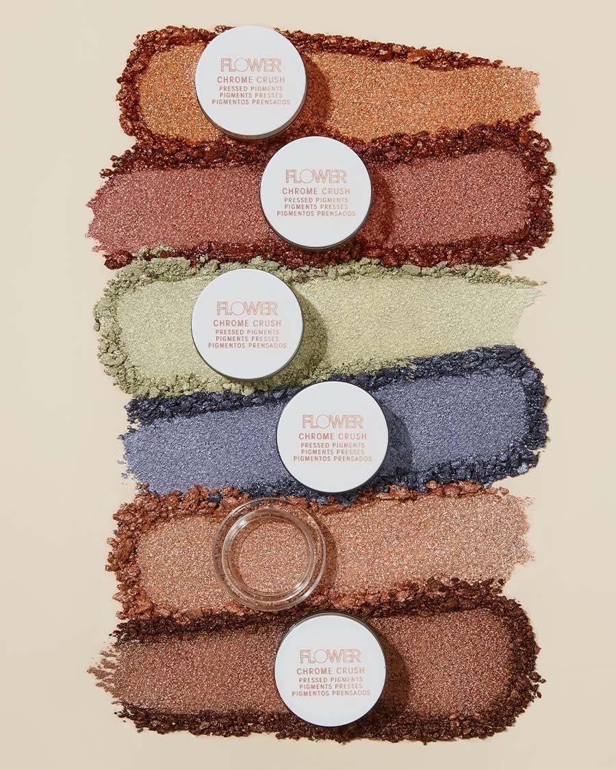 FLOWER BEAUTY By Drew Barrymore Chrome Crush Eyeshadow - Gel Powder + Buildable Formula - Shimmer + Glitter - Eyeshadow Topper (Amber)