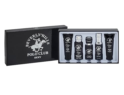 Beverly Hills Polo Club BHPC Sexy Men's 5-Piece Grooming Gift Set - Refreshing Lemon Scent Cologne, Body Spray, After Shave, Hair & Body Wash