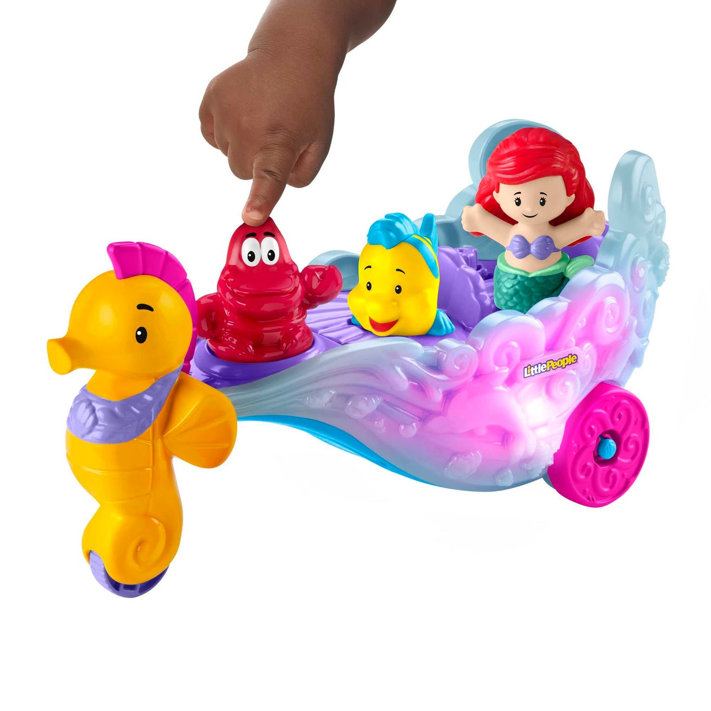 Fisher-Price Little People Toddler Toy Disney Princess Ariel's Light-Up Sea Carriage Musical Vehicle with 2 Figures for Ages 18+ Months