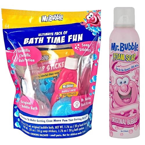 Mr. Bubble Kids Bath Time Fun Bundles (Bath Time Fun Pack & Shapeable Scented Bath Foam Bundle)