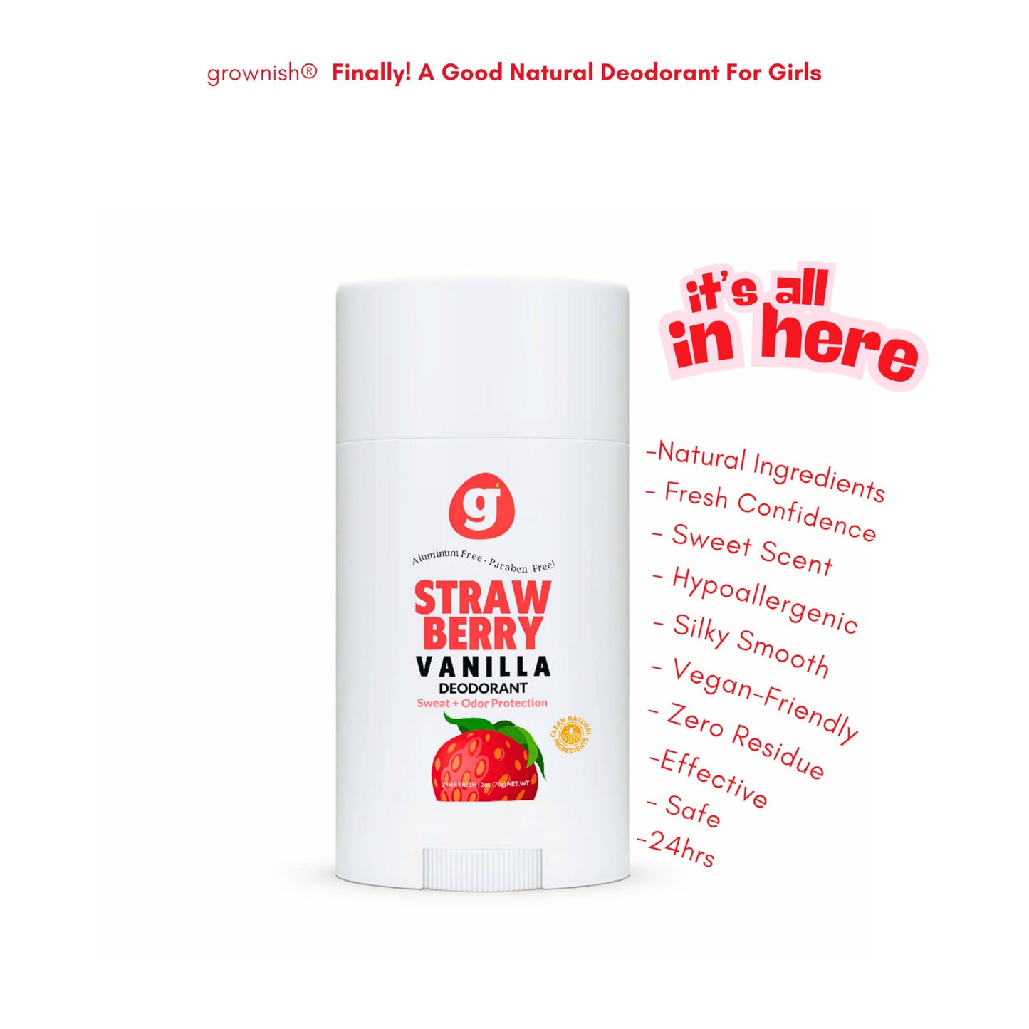 Growing Basics Natural Deodorant for Girls, Safe for Kids and Teens, Hypoallergenic Aluminum-Free, 24-Hour Odor Protection, Organic Non-Toxic High Beauty and Personal Care grownish