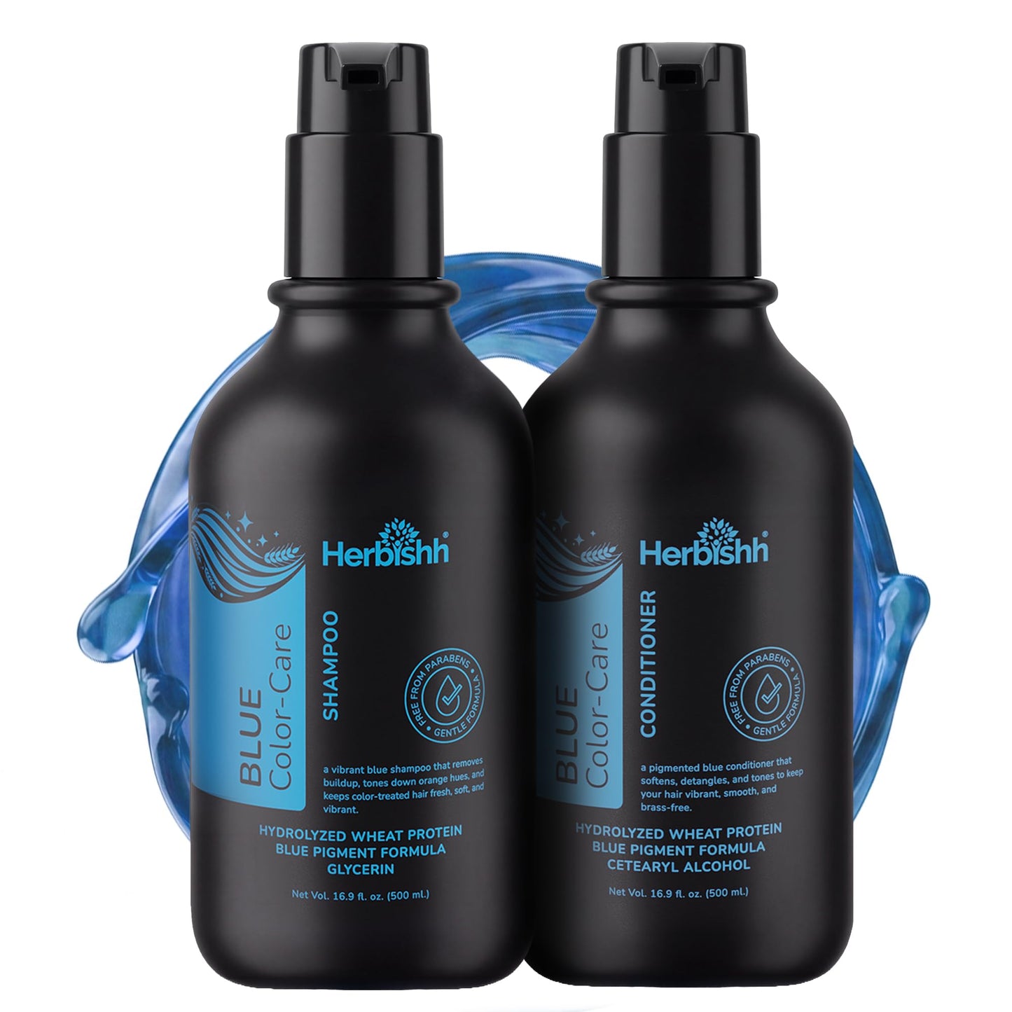 Herbishh Blue Shampoo & Conditioner Set (16.9 fl oz Each), Neutralizes Brassy & Orange Tones, Shampoo & Conditioner Duo for Brunette, Color Treated