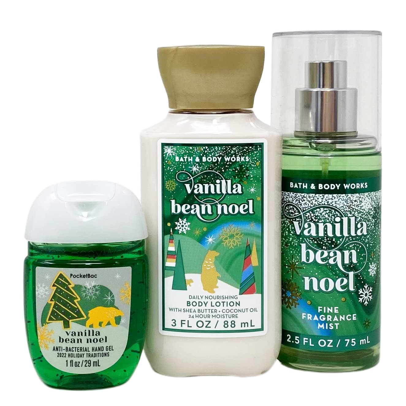 Bath and Body Works VANILLA BEAN NOEL Tree Mini Gift Set 3-pc Travel Size