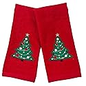 Serafina Home Christmas Bathroom Fingertip Towels - Set of 2 Red 100% Cotton Embroidered Green Christmas Tree with Gold Star & Ornaments - 18 x 12”…