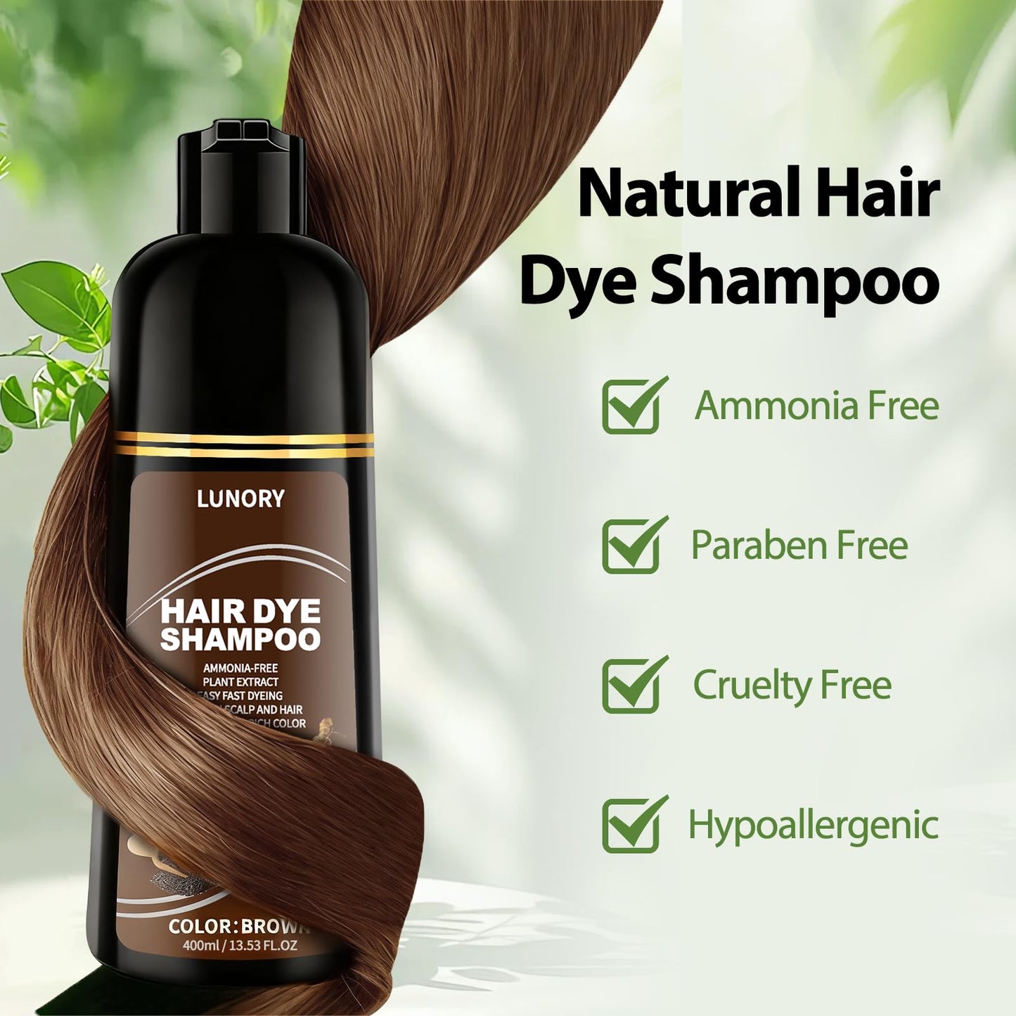 Lunory Brown Hair Dye Shampoo for 100% Gray Coverage - 3 IN 1 Hair Color Shampoo with Argan Oil & Ginseng, Ammonia & Paraben Free, Long Lasting Beauty and Personal Care Lunory