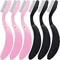 TecUnite Folding Eyelash Comb, Stainless Eyebrow Comb Eyelash and Brow Makeup Brush (3 Black and 3 Pink)