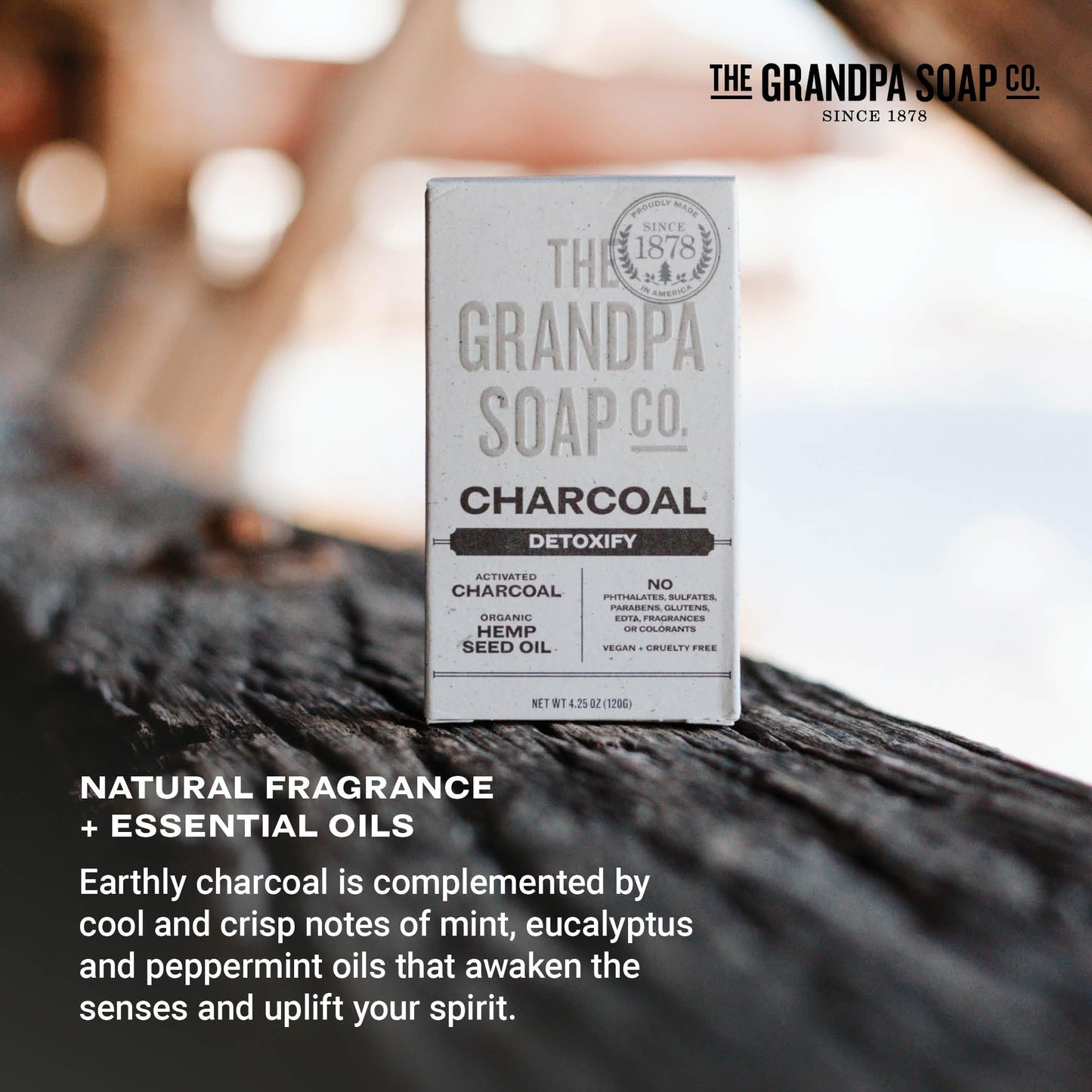The Grandpa Soap Company Charcoal Bar Soap - With Activated Charcoal Hemp Seed and Mint Oil, Detoxifies, Draws Out Dirt and Toxins, Clear Congested