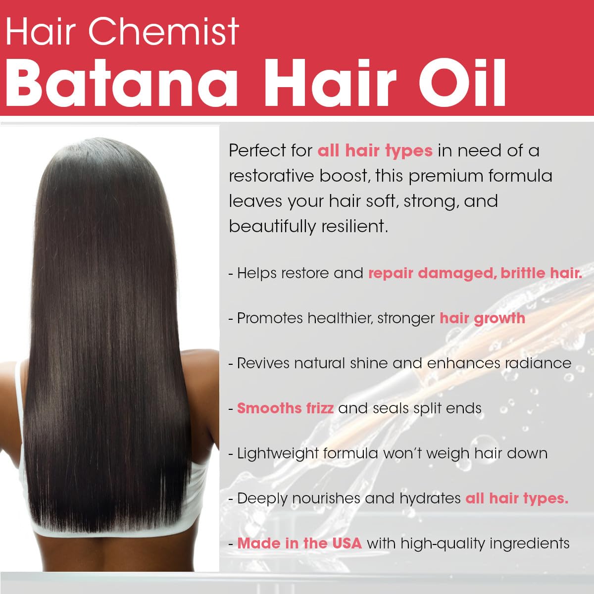 Hair Chemist Batana Strengthening Premium Hair Oil 7.1 oz. - Batana Hair Oil, Nourishing Batana Hair Growth Oil