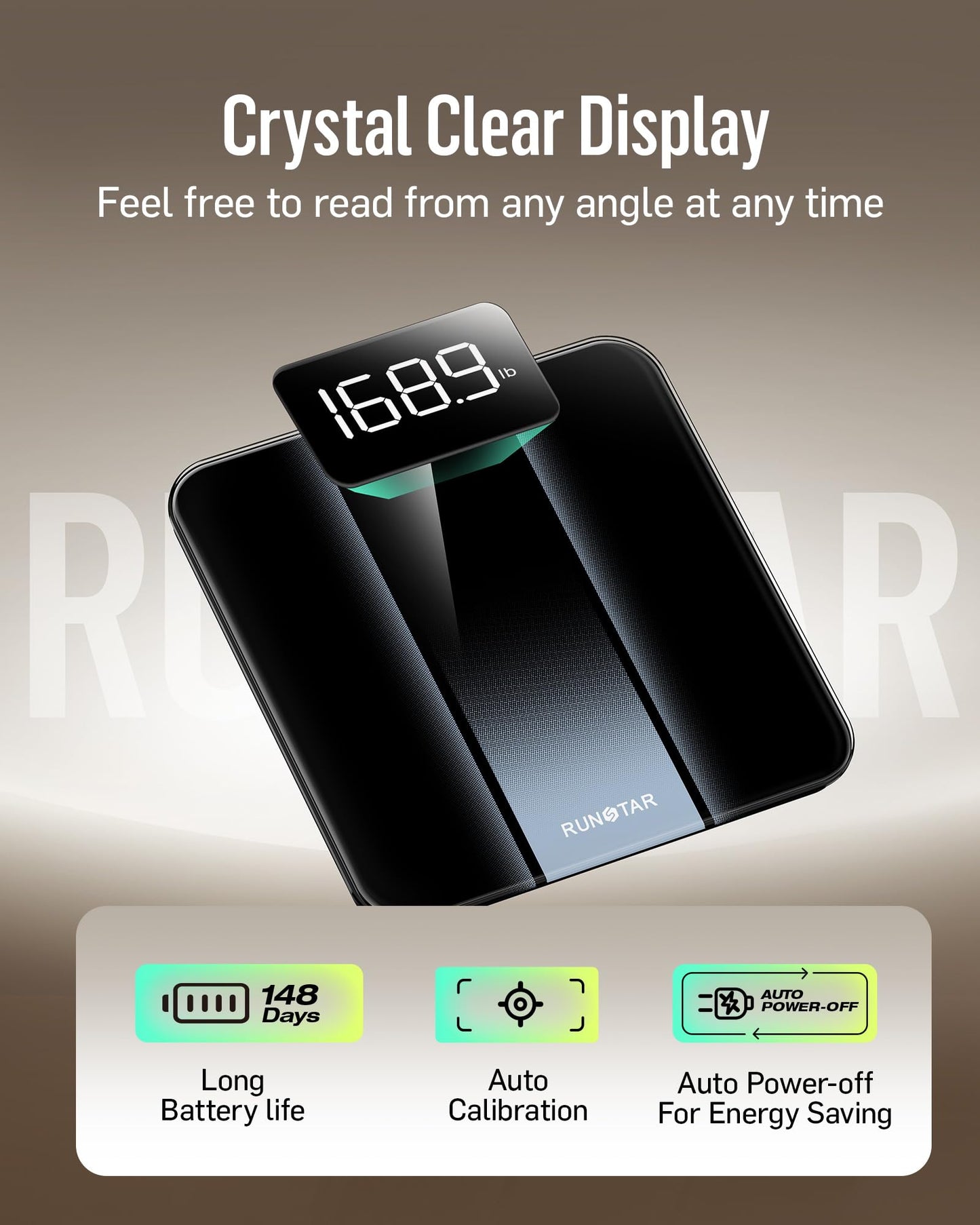 RunStar Digital Bathroom Scale for Body Weight with High Precision, Clear LED Backlight Display, Accurate Scale with 6mm Tempered Glass, 400lb, Silver