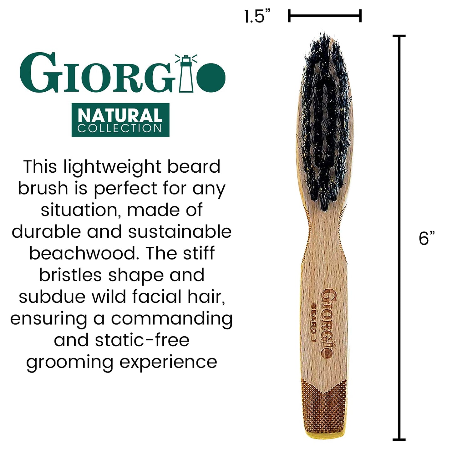 Giorgio GBRD1 Small Travel Men's Mustache and Beard Brush, Natural Boar Bristle for Flawless Shaping and Grooming. Ergonomic Grip Wood Handle. Dry or Beauty and Personal Care GIORGIO