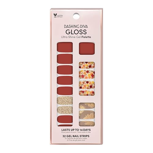 Dashing Diva Gloss Nail Strips - Fallen Leaves | UV Free, Chip Resistant, Long Lasting Gel Nail Stickers | Contains 32 Nail Wraps, 1 Prep Pad, 1 Nail Beauty & Personal Care Dashing Diva