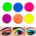 FindinBeauty Neon Pigment Eyeshadow Powder UV Reactive Glow in the Blacklight 6 Mixed Bright True Colors for Body/Eyeshadow, Carnival Party Halloween