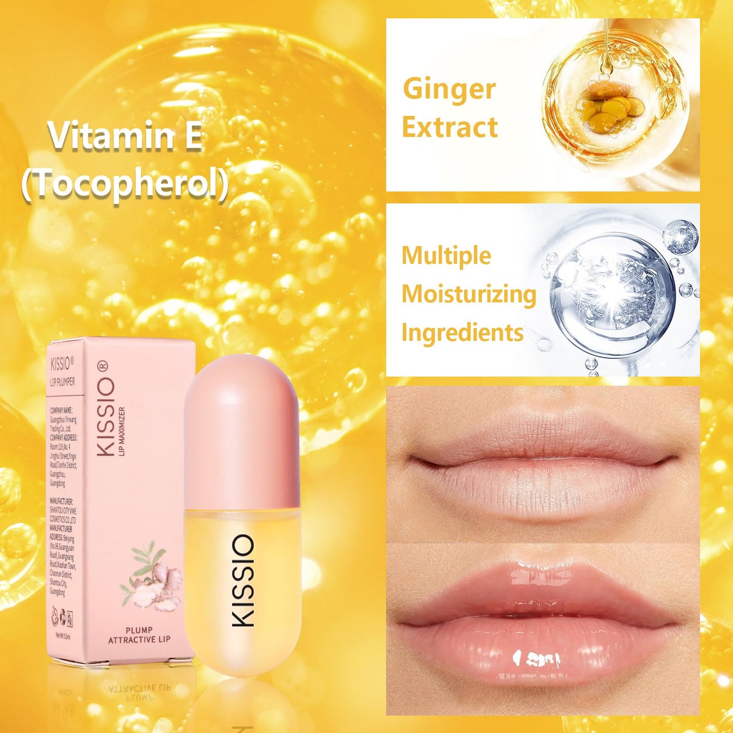 KISSIO Lip Plumper,Natural Lip Plumper for Day Use,Plumping Gloss Make Lips Fuller and Moisturizing 5.5ml,Lips Mask,Hydrating & Reduce Fine