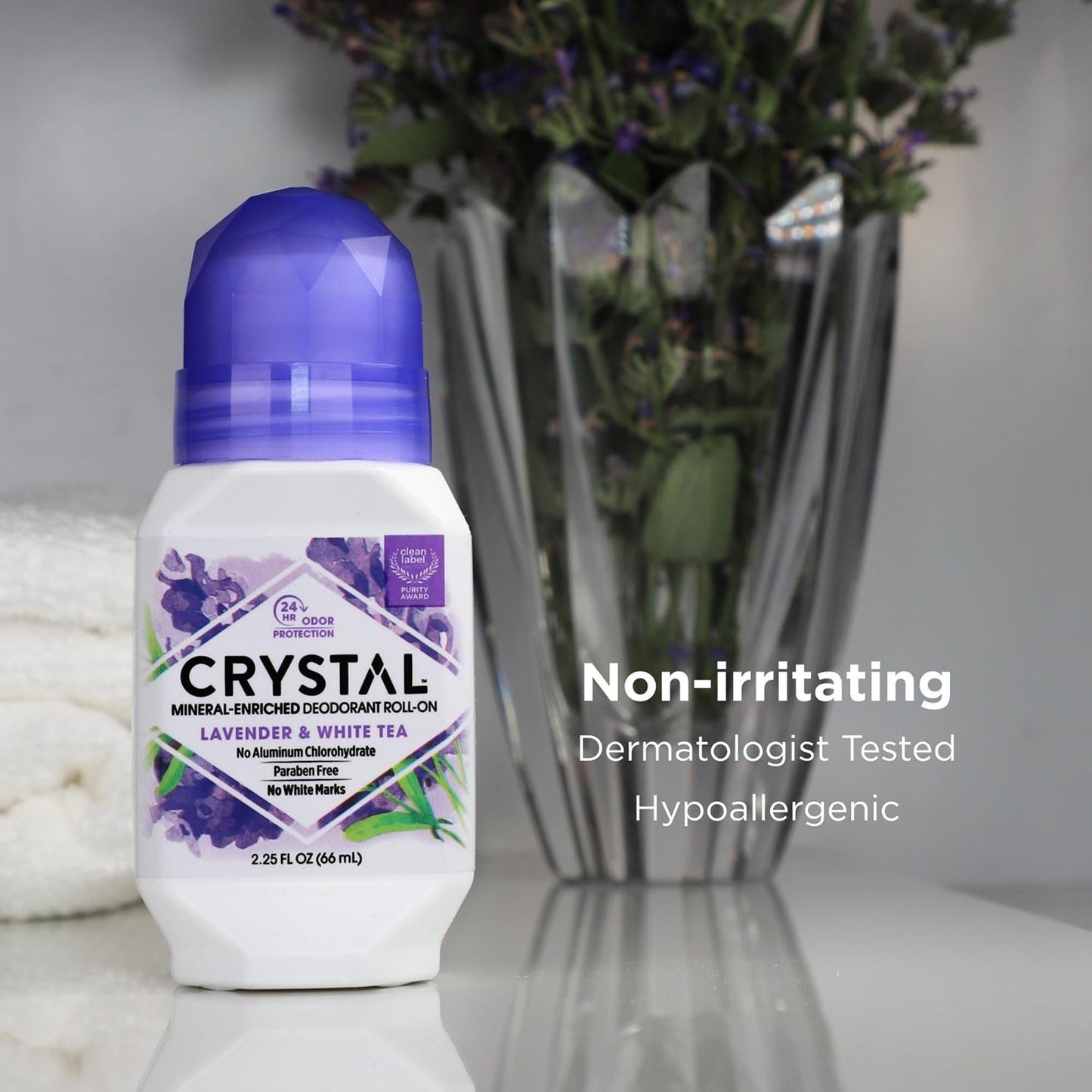 CRYSTAL Deodorant Aluminum Free Mineral Deodorant Roll-On for Women & Men, Lavender & White Tea - Paraben Free - Certified Cruelty Free & Vegan Beauty and Personal Care Crystal Essence