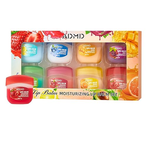 8-Pack Fruit Flavor Lip Balm Set, Mini Lip Mask for Daily Moisture & Overnight Care Helps Soothe Dry Lips