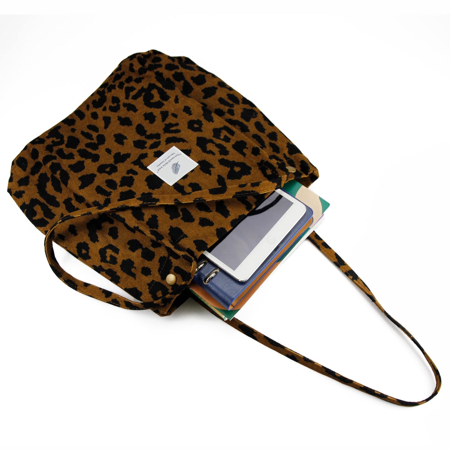Corduroy Tote Bag Cute Tote Bags for Women Shoulder Bag with Inner Pocket for Work Beach Travel and Shopping Grocery (Leopard)