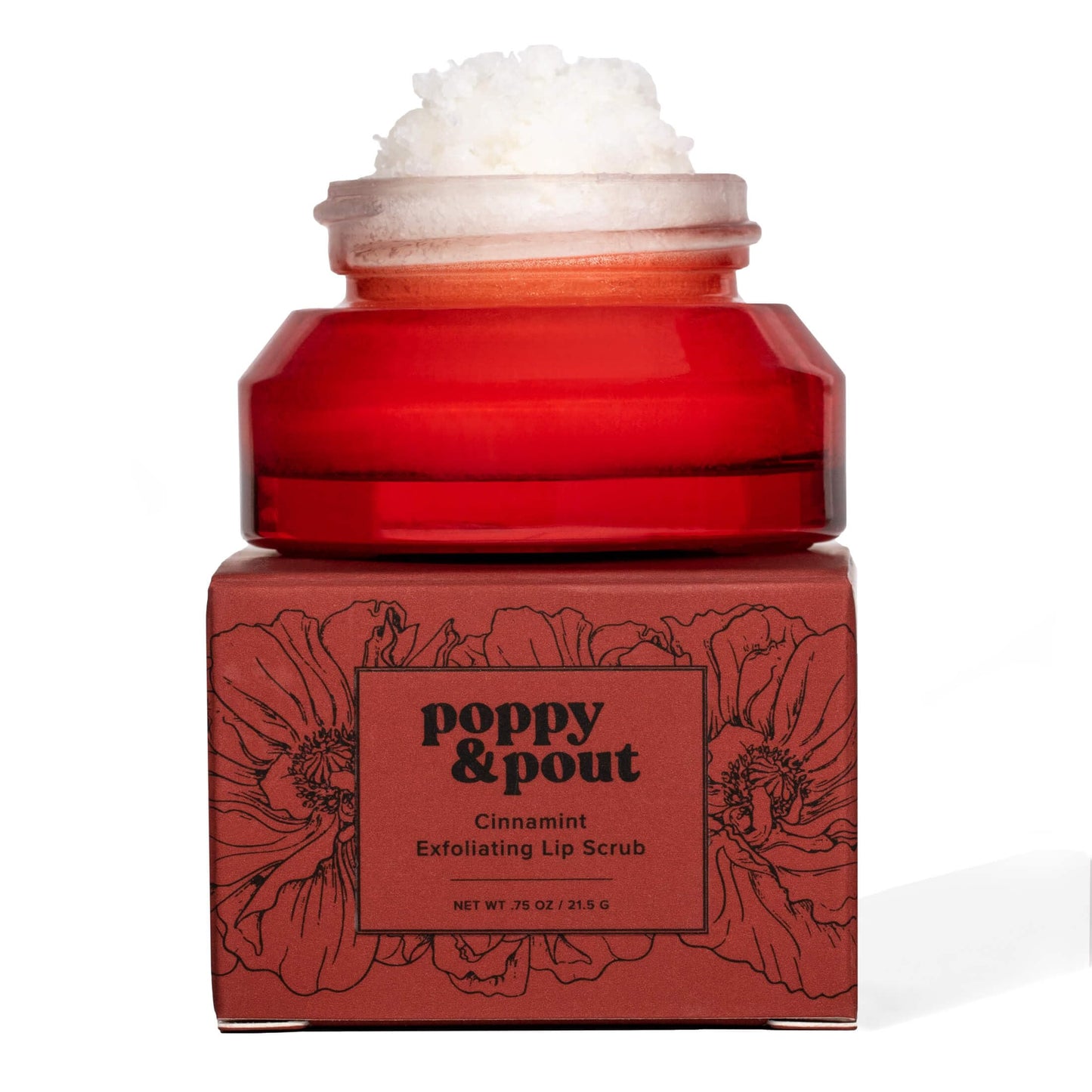 Poppy & Pout Natural Lip Scrub, Moisturizing Sugar Scrub for Dry Lips, Lip Scrubber Exfoliator with Essential Oils Smooths and Hydrates Lips, In