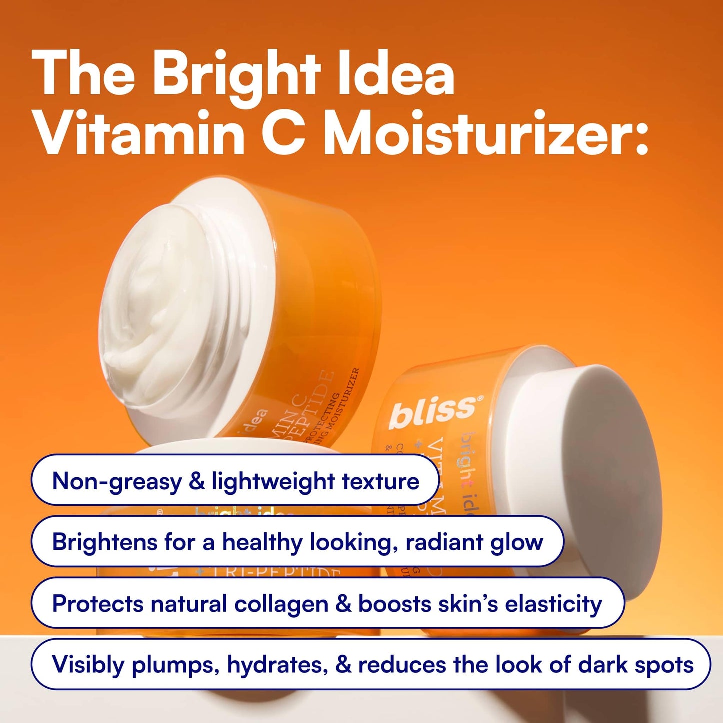 Bliss Vitamin C + Tri-Peptide Brightening Face Moisturizer, Hydrating Cream for Radiance, Firm-Looking Skin, Collagen Support, Dark Spot Reduction