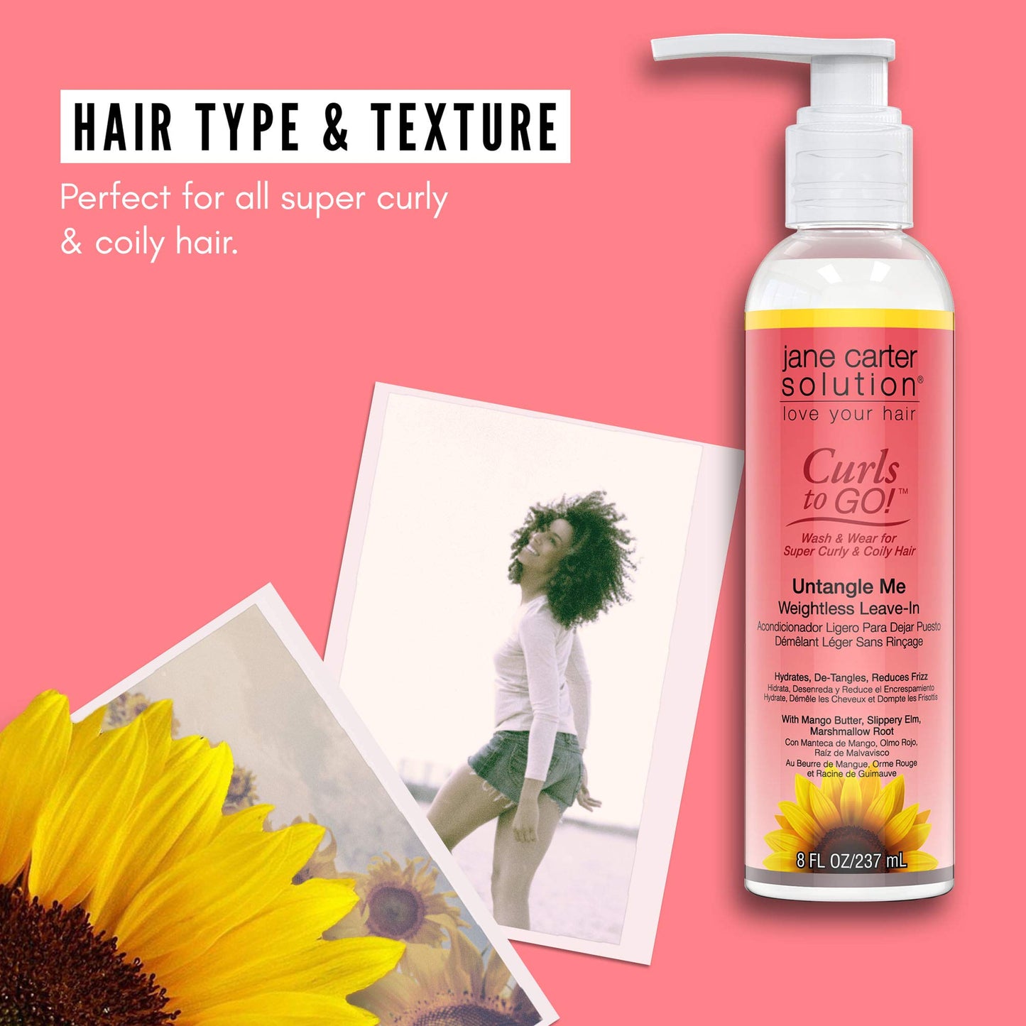 JANE CARTER SOLUTION Curls to Go Untangle Me Weightless Leave-In Conditioner (8oz) - Nourishing, Moisturizing, No Buildup