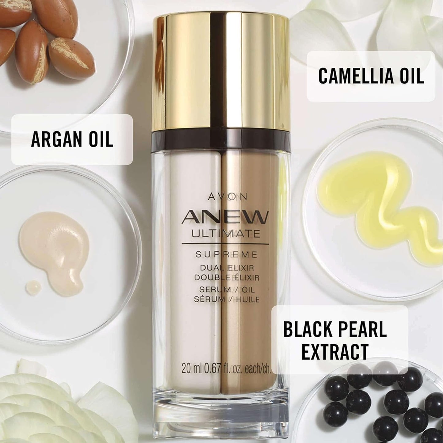 Avon Anew Ultimate Supreme Dual Elixir |Anti-Aging Serum + Oil with AHA, Argan Oil and Camellia Oil