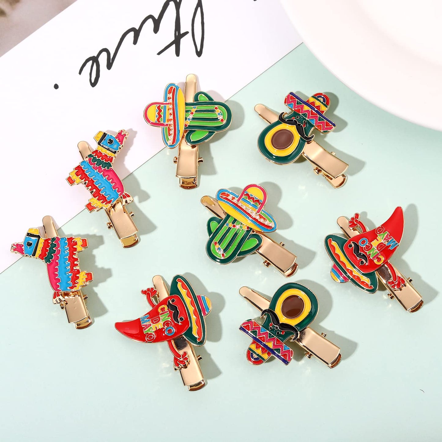 8PCS Mexican Fiesta Hair Clips for Women, Cinco De Mayo Hairpins Colorful Chili Cactus Pinata Sombrero Hair Clip Mexican Hair Accessories Holiday