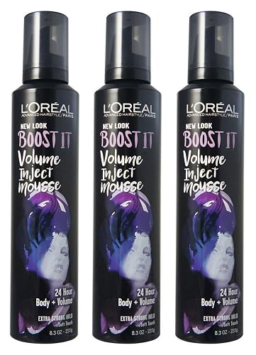 L’Oreal ParisAdvanced Hairstyle/Paris - Boost It Volume Inject Mousse - Extra Strong Hold - Net Wt. 8.3 OZ (235 g) Per Can - Pack of 3 Cans