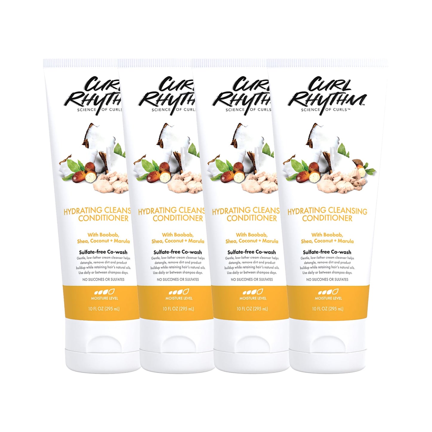 Curl Rhythm Hydrating Cleanser Conditioner - Co-wash with Shea, Marula, and Coconut - Curly Hair Conditioner - Removes Dirt and Buildup - 4 pc