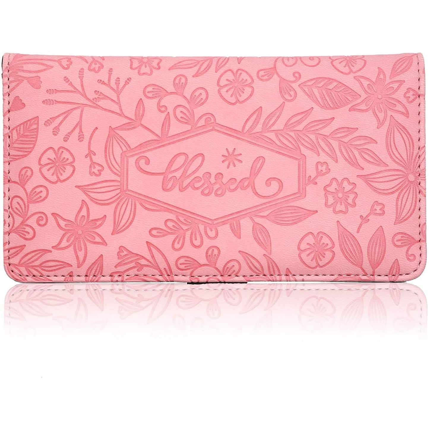 Juvale Floral Checkbook Cover for Women - Card Holder Wallet for Checks & Credit Cards, RFID Blocking (Pink) - Check Book Covers for Women