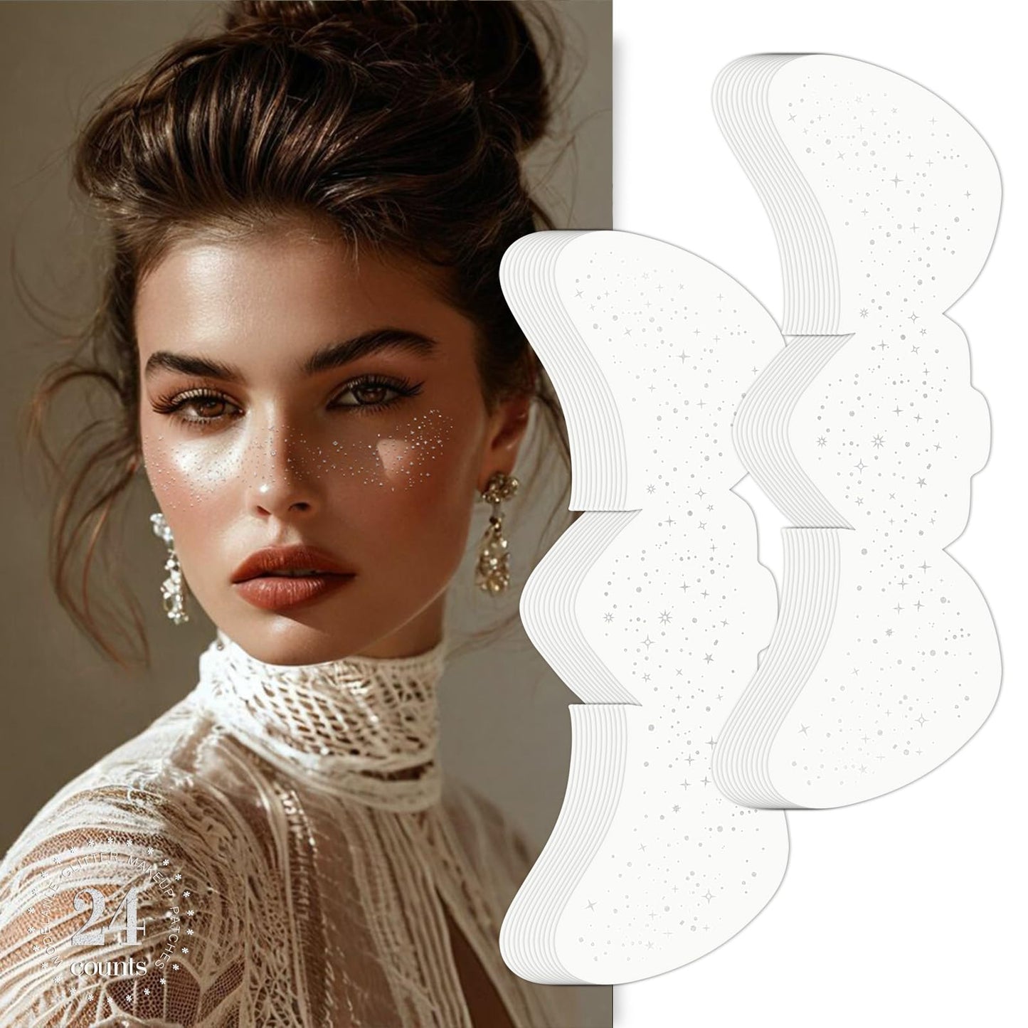 Wodelanle Glitter Freckles Face Tattoo, 24 Count Silver Face Glitter Speckles Makeup Patches, Glow Up Makeup Patches, Cute Glitter Freckles Makeup