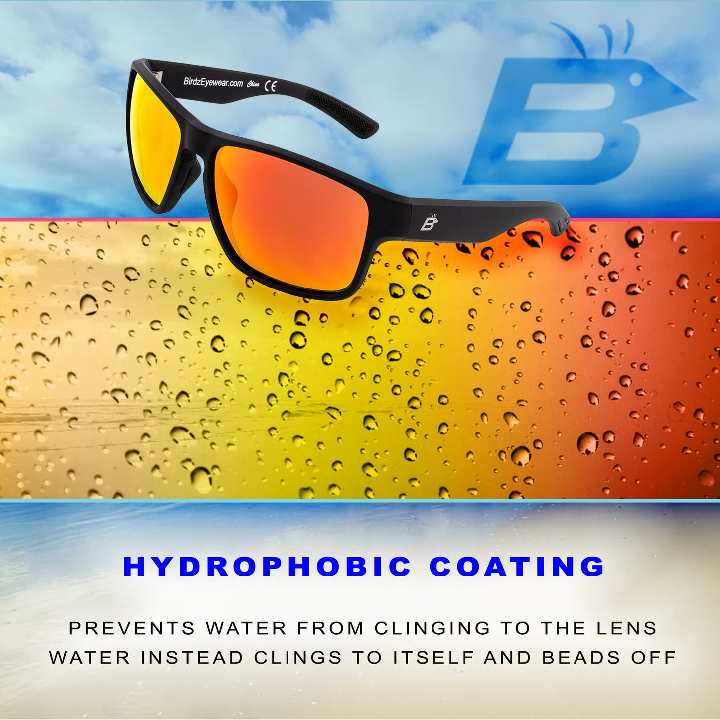 Birdz Eyewear Glide Sunglasses for Men or Women Scratch Resistant Lens Lightweight Black Square Frame Red Mirror Lens