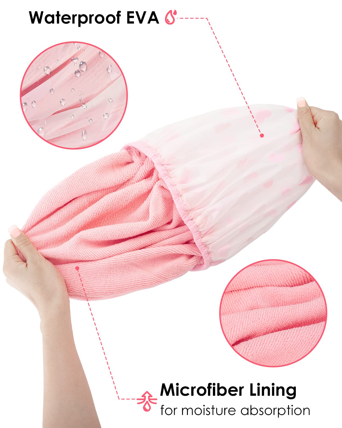 Auban Shower Cap, Shower Cap for Women Terry Cloth Lined EVA Exterior Reusable Double Layer Waterproof, Large Bath Hair Cap, Hotel Travel Essentials