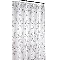 SERAFINA Decorative Sheer Fabric Shower Curtain: Two Toned Grey and White Embroidered Leaves with Metallic Threading (White/Grey) 70 x 72