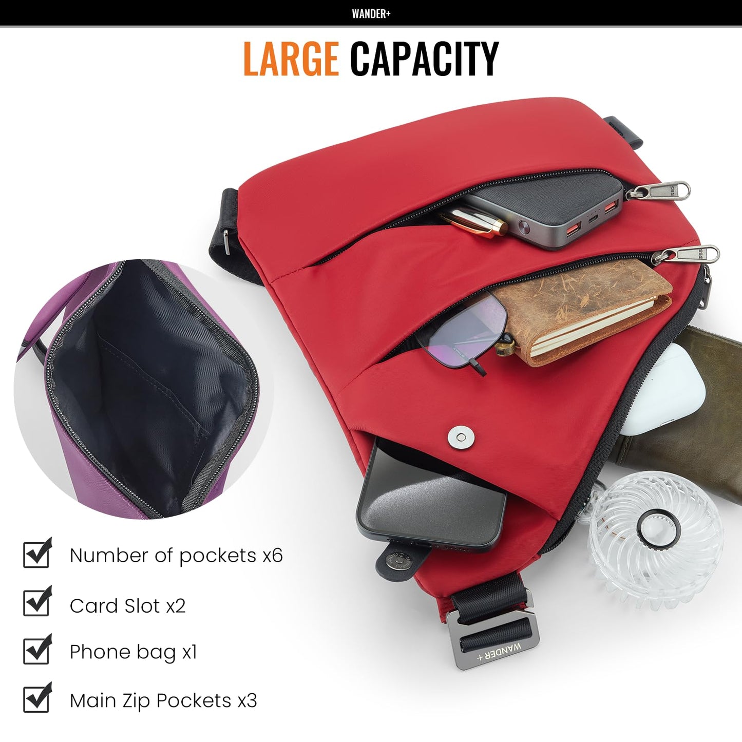 WANDER PLUS® Anti Theft Crossbody Travel Bag for Women Men, Multi-Pocket Crossbody Bag