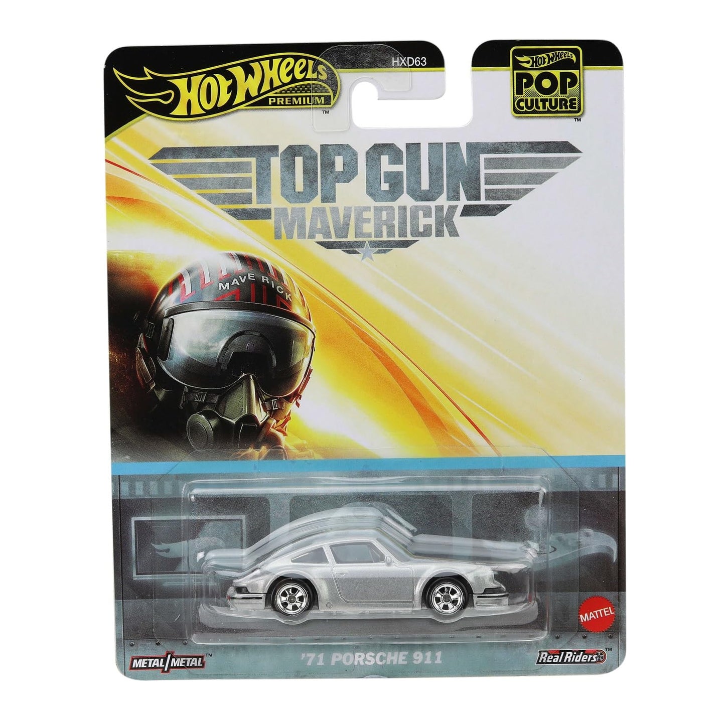 Hot Wheels Silver '71 Porsche 911 Pop Culture Top Gun Movie Series 1:64 Scale Collectible Die Cast Metal Toy Car Models with Rubber Real Riders