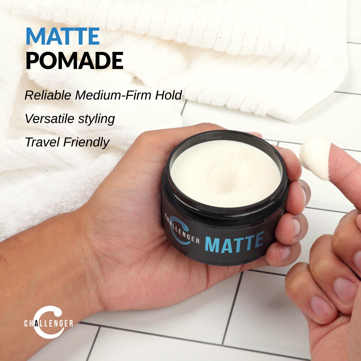 Challenger Matte Cream Pomade Combo | Natural, Shine Free Styling Product | Medium Firm All-Day Hold | Travel Friendly Water Based Hair Gel | For All