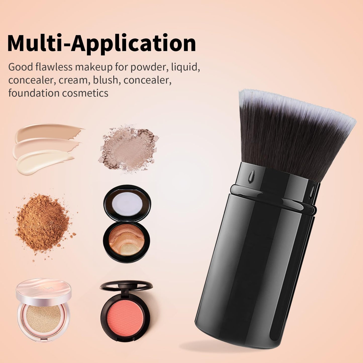 Falliny Makeup Brushes, Retractable Travel Kabuki Powder Foundation Brush, Portable Face Liquid Foundation Sunscreen Brush with Cover for Blending