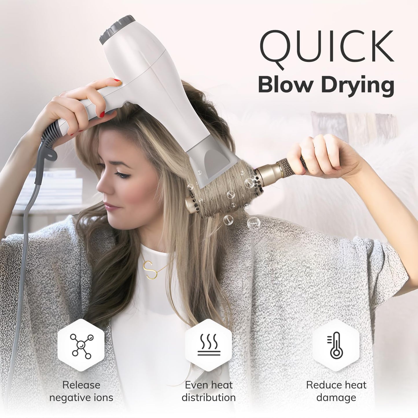 Sndyi Small Round Brush for Blow Out, Nano Thermal Ceramic Ionic Round Hair Brush with Boar Bristles, Boost Shine & Volume, For Short Hair with Quick Beauty and Personal Care Sndyi